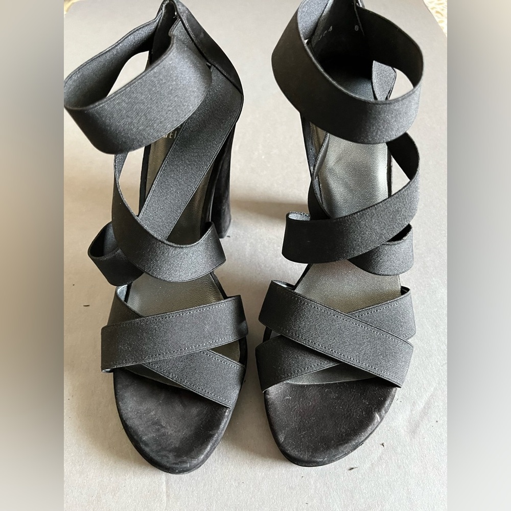Stuart Weitzman Black Strappy Block Heels